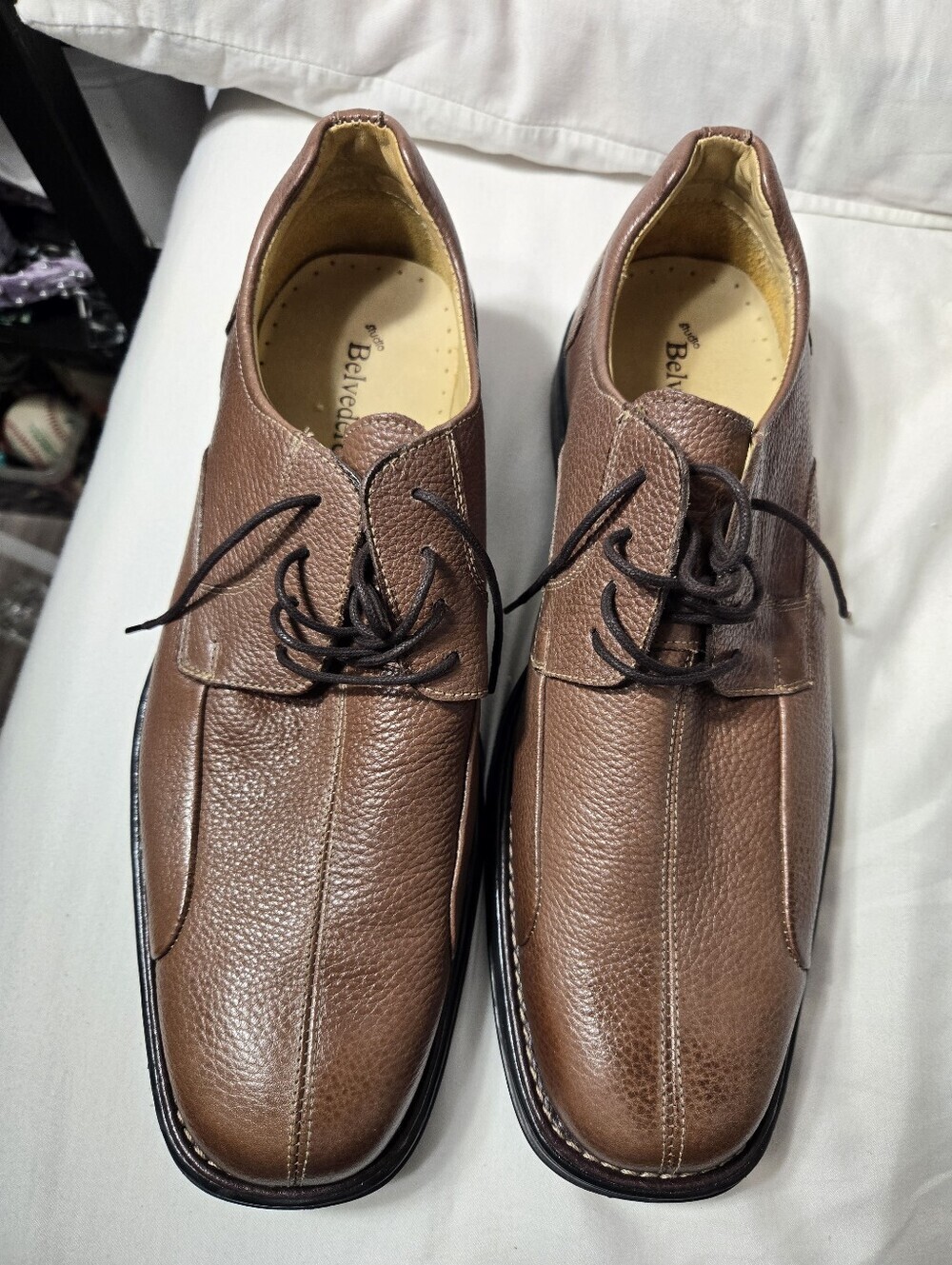 Belvedere Baybridge Men's Brown Pebbled Leather Tied Shoe sz 15D
